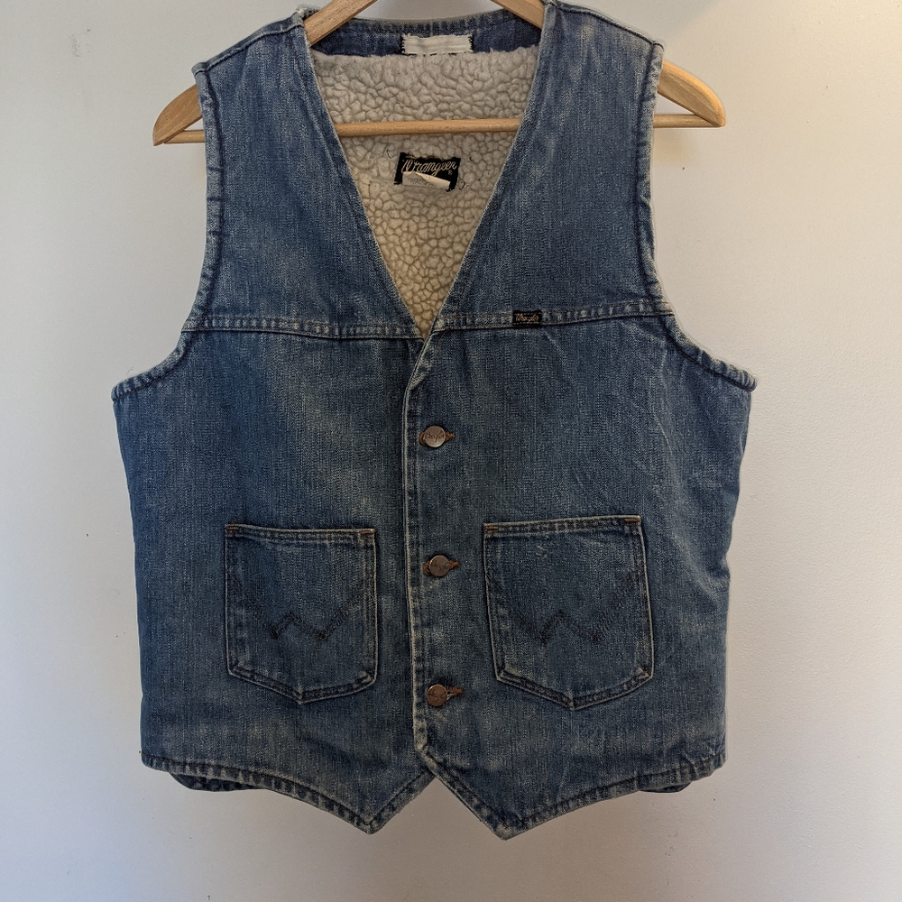 Vintage wrangler light blue denim Sherpa vest